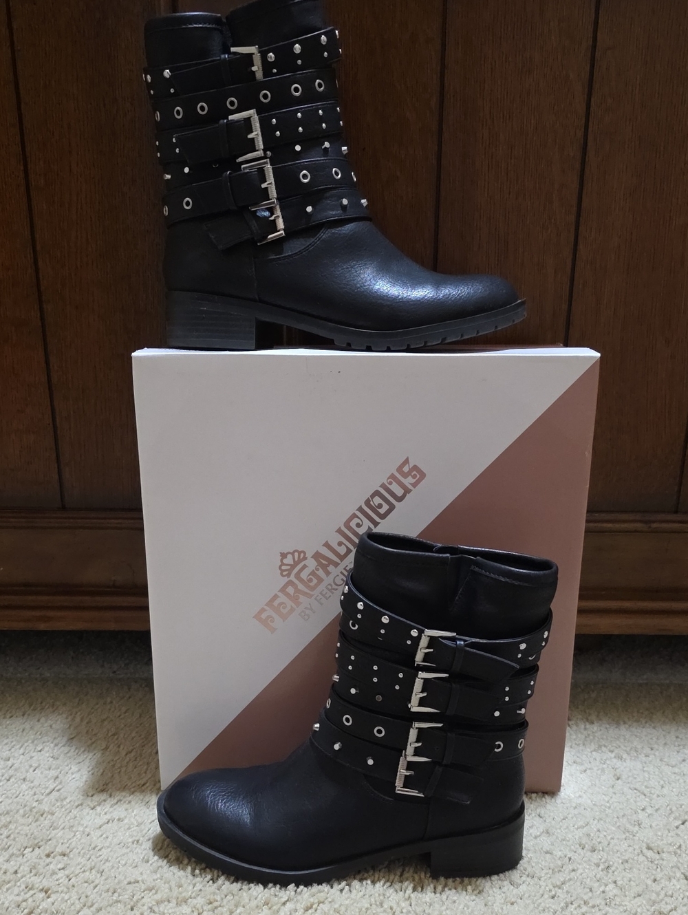 Fergalicious Fanton Studded Buckle Moto Ankle Boots